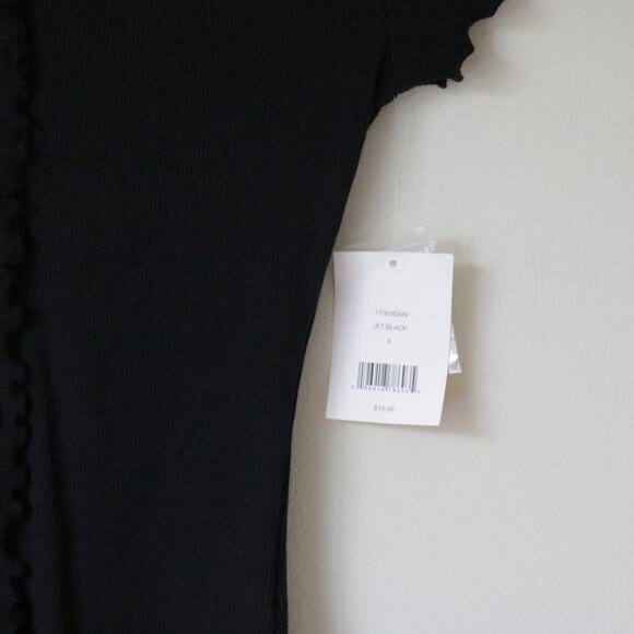 NWT Y2K V-Neck Ribbed Button Down Shirt Black Small - Picture 2 of 6